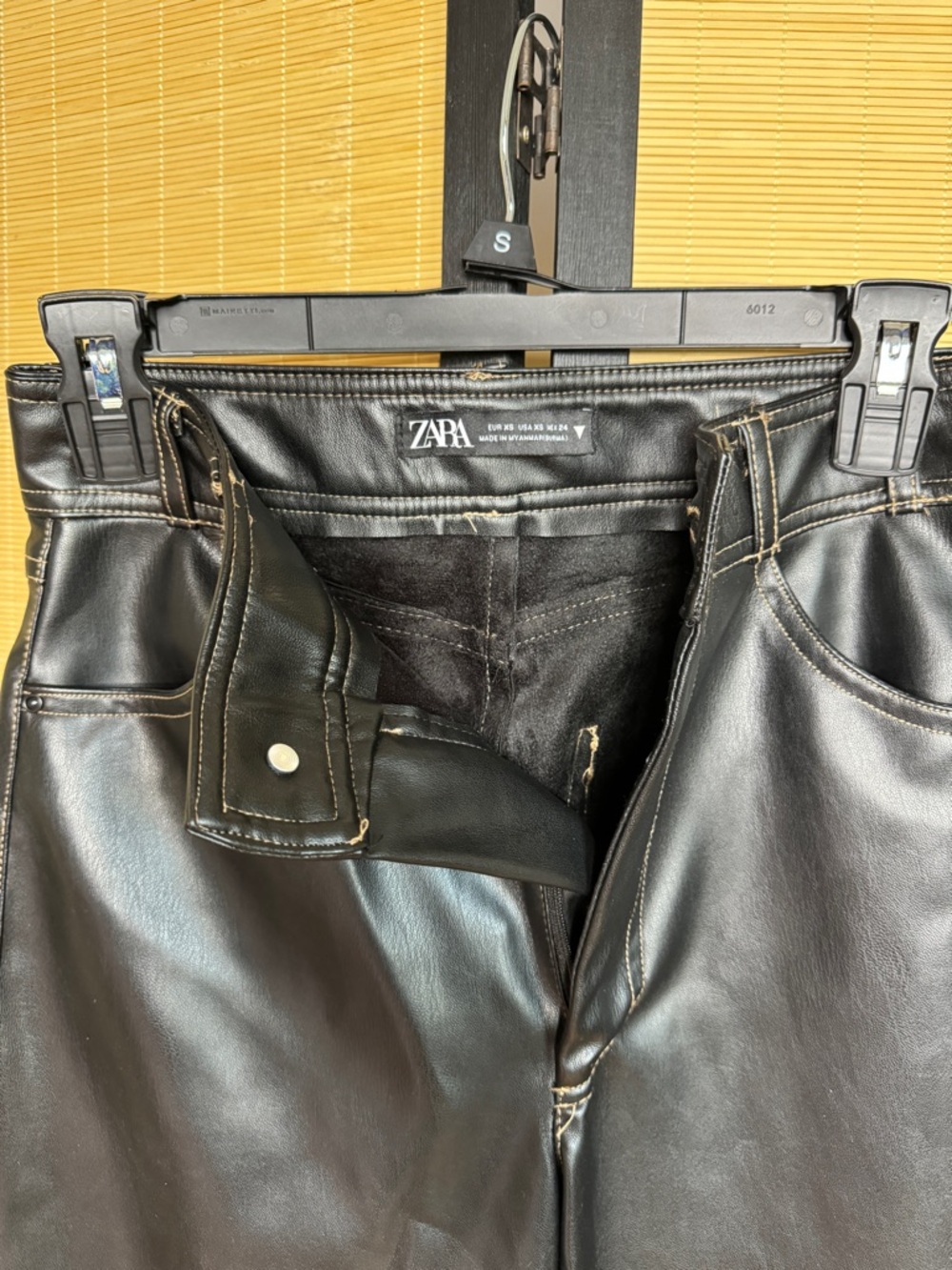 Zara women’s Black Faux Leather Slim Straight Jeans